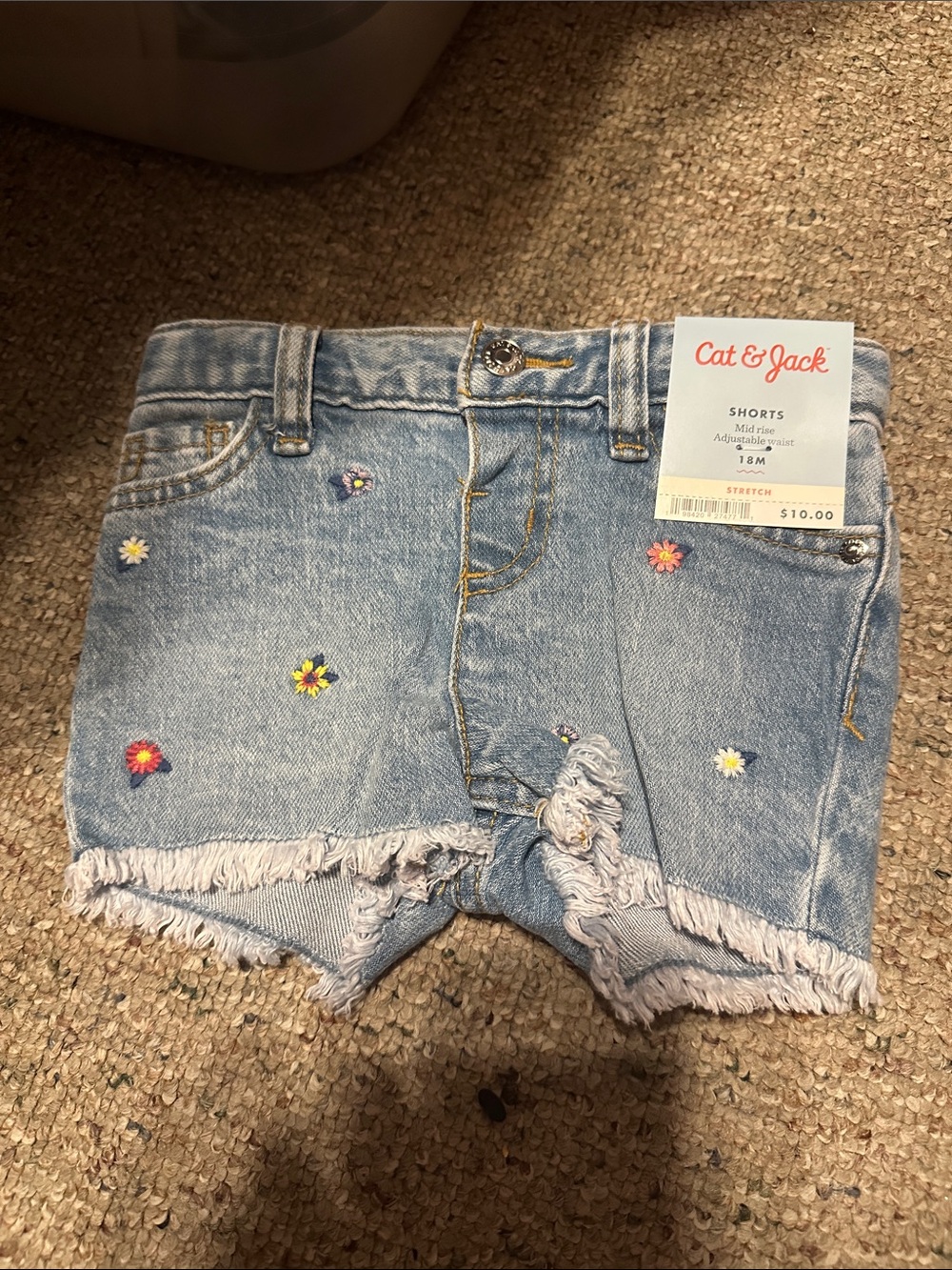 Cat & Jack Denim Shorts with Multicolor Floral Embroidery - Light Blue